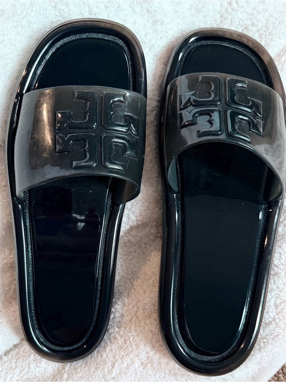 Tory Burch Glossy Black Logo Bubble Jelly Slide Sandals - Picture 2 of 5